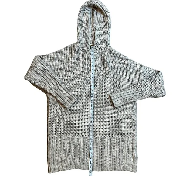 H&M Alpaca Wool Blend Chunky Knit Hooded Tunic Pullover Sweater Beige Medium - Picture 10 of 15